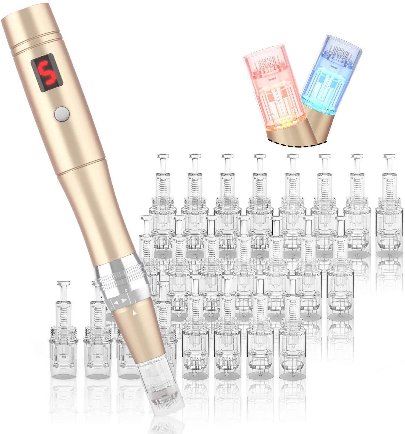 Beautlinks Elektrische Micronadeln Pen Microneedling Pen 0-2,5mm mit LED Licht, Microneedle Haut Reparatur-Tool für Gesicht Hautverjüngung, Anti Akne, Anti Falten (Inkl. 24 Nadeln Patronen)